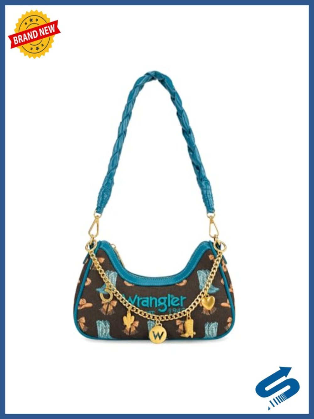 Canvas Crescent Hobo Shoulder Bag with Gold Chain - Y2K Western